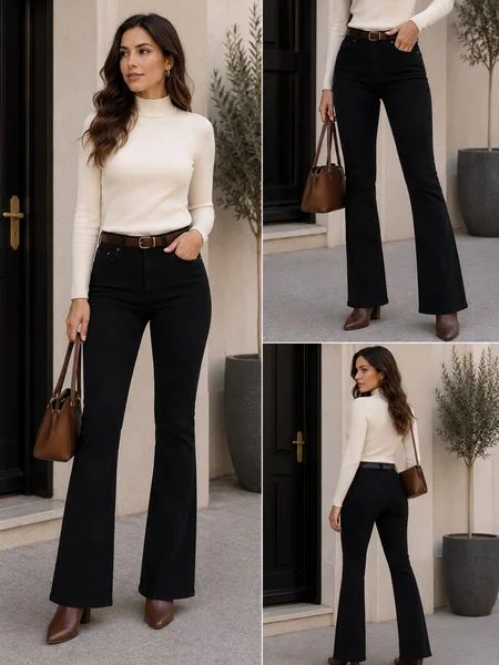 Jean Oxford mujer tiro bajo negro